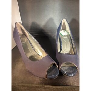 Banolino Womens‎ Navy Blue Fabric Peep Toe High Heel Pumps